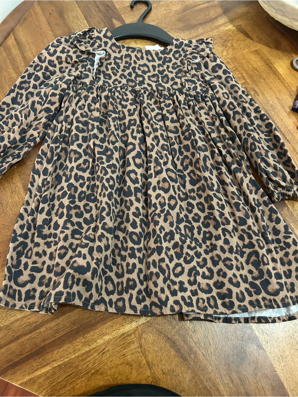 Girls' Leopard Print Long Sleeve Casual Dress in Brown and Black